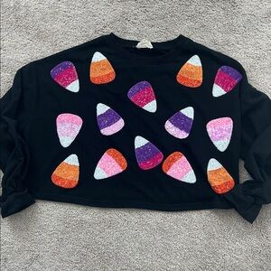 Sequin Candy Corn Halloween Cropped Sweatshirt Size Small